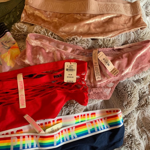 5 NWT Vs pink pantie bundle 🌺🍄🐊🎃 pride velvet lace fish net fishnet - Picture 3 of 8